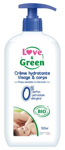 Crème Hydratante visage & corps, sans parfum, bio 500ml Love & Green