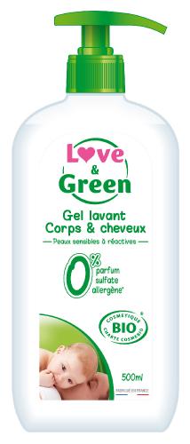 Gel Corps & Cheveux sans parfum sans sulfate, bio 500ml Love & Green