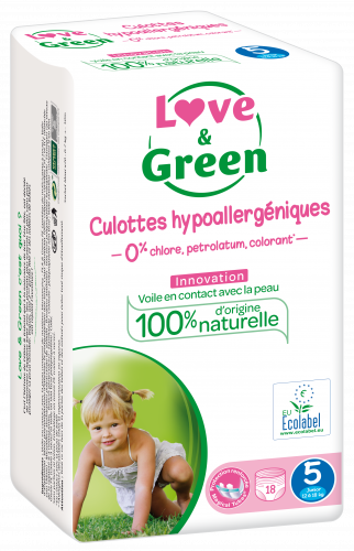 Culottes écollabellisées et hypoallergéniques T5 x 18 12à25kg Love & Green